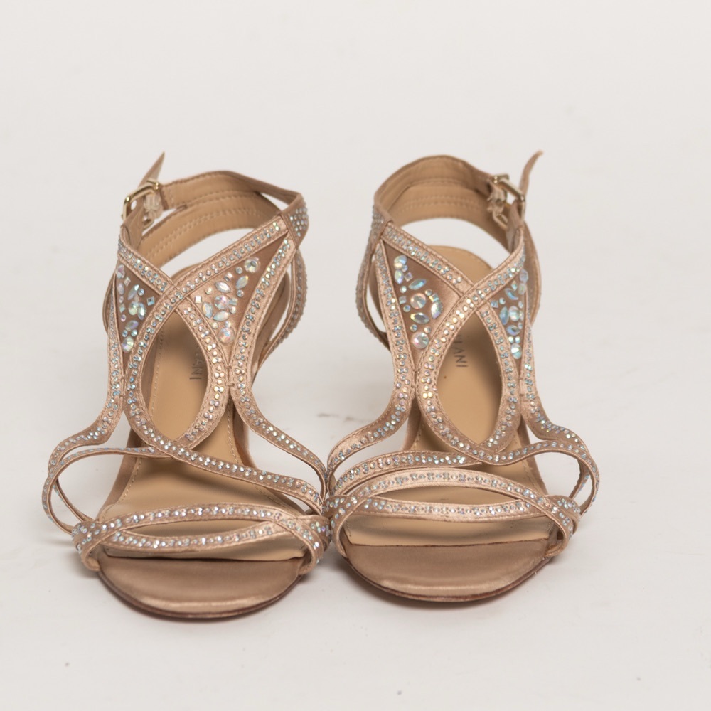 ANTONIO MELANI Beige Heels with Strappy Design and Shimmering Embellishments